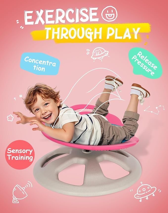 FERUERW Spinning Chair for Autistic Kids with Handle, Sensory Products | Sensory Toy Gifts for Children with ADHD/Autism, 220LBS Weight Capacity, Training Body Coordination, 3+ Years (Red)