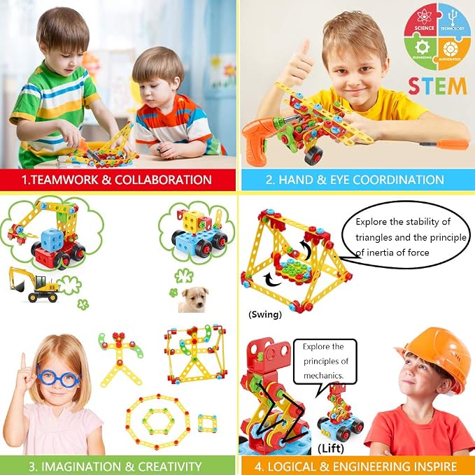 COUOMOXA 404 Pcs STEM Building Toys for Kids Ages 3+ | Creative Interlocking Blocks, Educational Construction Set, Birthday Gift for Boys Girls 4-8