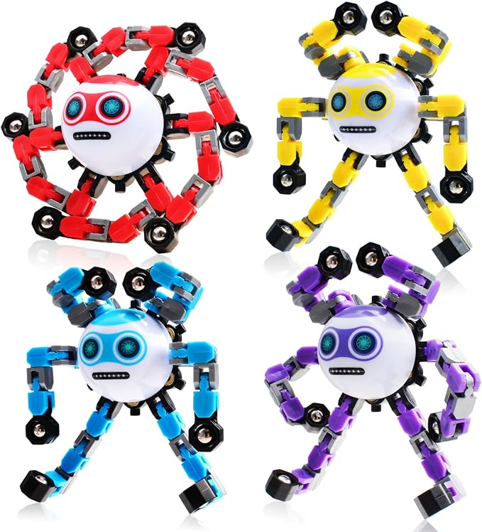 4 PCS Travel Toys Transformable Fidget Spinners Toys for Kids and Adults Sensory Toy for Boys Teens Stress Relief Autism ADHD Cool Road Trip Travel Essential Birthdays Gifts for Party Favors