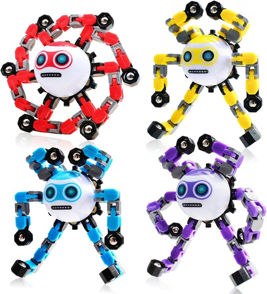 4 PCS Travel Toys Transformable Fidget Spinners Toys for Kids and Adults Sensory Toy for Boys Teens Stress Relief Autism ADHD Cool Road Trip Travel Essential Birthdays Gifts for Party Favors