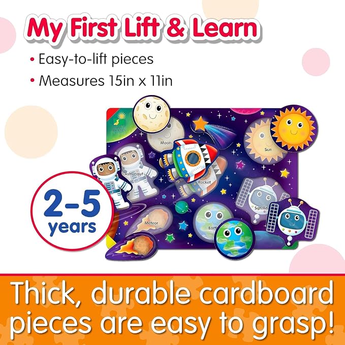 The Learning Journey Space Puzzle Lift & Learn - 26 Pieces - Cardboard, Outer Space Theme for Toddlers 2-5 Years