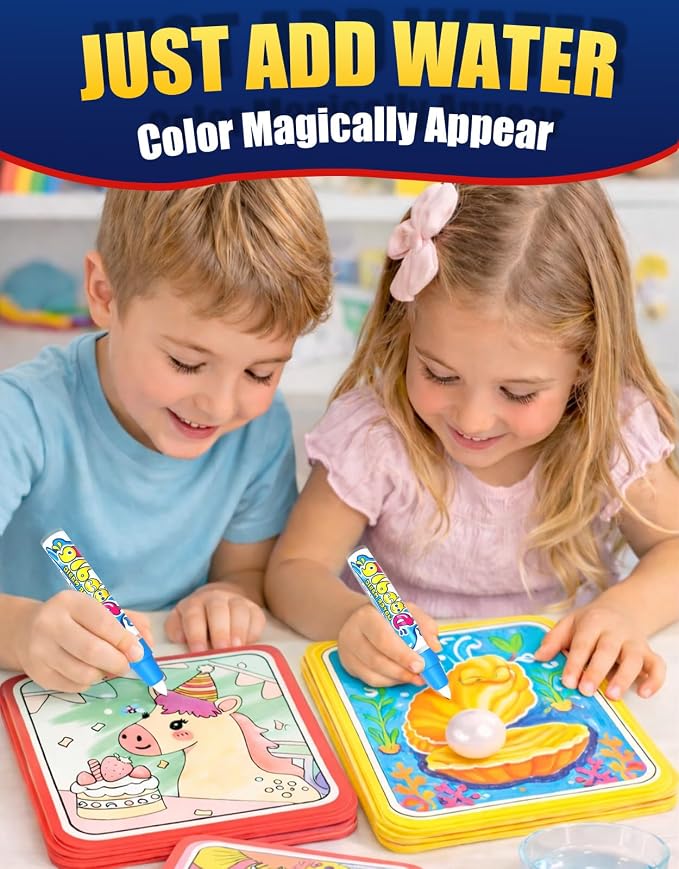 KONLE Reusable Water Painting Book, 4 Packs Water Coloring Books, 40 Pages | Mess Free Coloring Book for Toddlers 1-3, Travel Gift for Boys & Girls, Educational Art Activity, Montessori Art