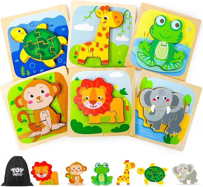 TOY Life Wooden Puzzles for Toddlers 2-4, Montessori Toys for 1 2 3 Year Old Boys Girls, Animals Puzzles Educational Learning Toys 2 Year Old, Birthdays Gifts Toy for 2 Year Old Girl Boy