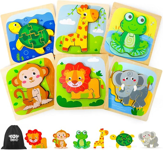 TOY Life Wooden Puzzles for Toddlers 2-4, Montessori Toys for 1 2 3 Year Old Boys Girls, Animals Puzzles Educational Learning Toys 2 Year Old, Birthdays Gifts Toy for 2 Year Old Girl Boy
