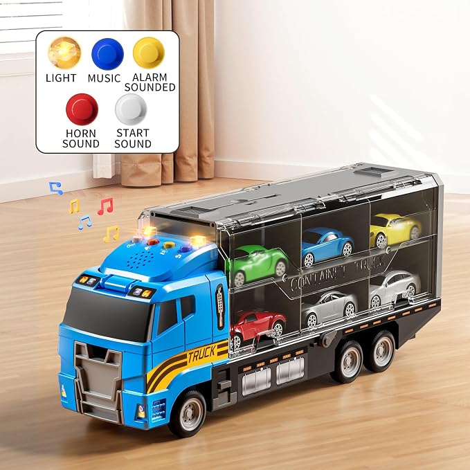 NIPLOOOW Toddler Boys Toys for 3 4 5 6 Years Old, Truck Vehicle Set with Play Mat and Die-Cast Toy Car, Transport Carrier Truck for Kids, Birthday Gifts Toys for 3 4 5 6 7 8+ Year Old Boys