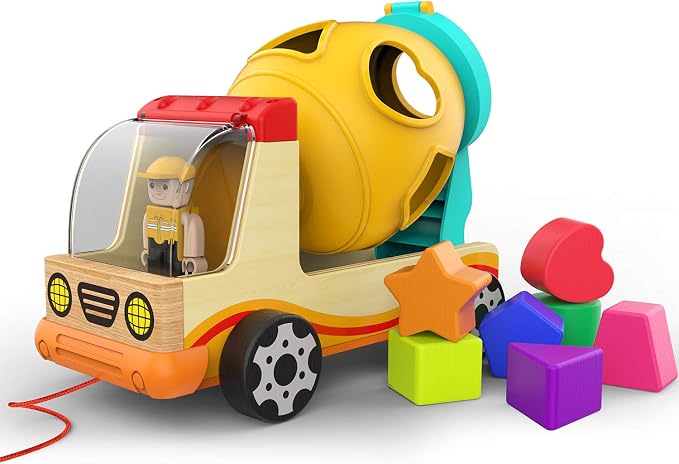 TOP BRIGHT Wooden Shape Sorter Toys for Toddlers Learning Sort and Match for 2 Year Old | 7 Wooden Blocks, Shape sorter truck, Color and shape matching, Hands-on learning for toddlers 2+
