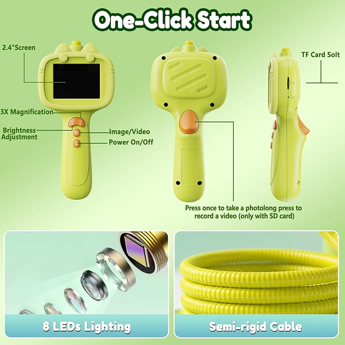 Kids Borescope Camera with Light-STEM Science Educational Toy for 3 4 5 6 7 8 Years Old Boys & Girls Birthday Gift-Discovery & Exploration Flexible Snake Scope Battery