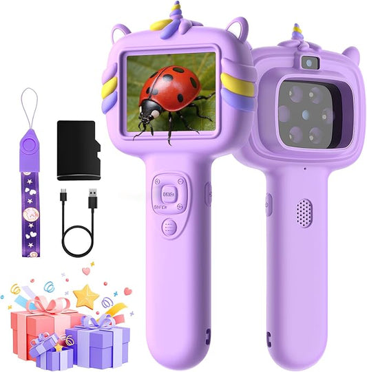 Kids Microscope Outdoor Toys - Handheld Microscopes Autofocus | Portable Microscopes with 2.4" Screen,Educational Science Kit Christmas Birthday Gift for Age 3-8 Girls Boys (Purple)