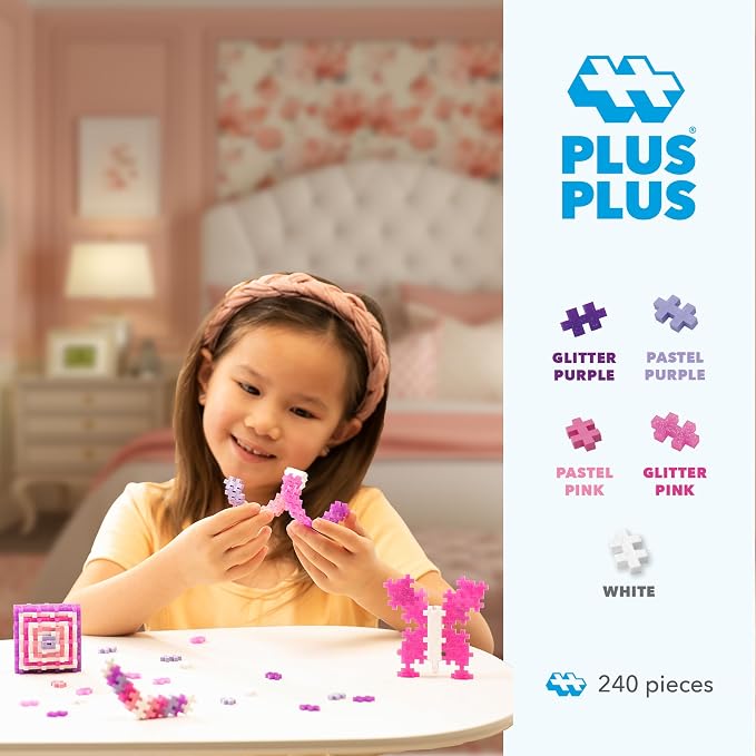 PLUS PLUS 240 Piece Glitter Mix - Mini Waffle Blocks, Classroom Must Haves | Sensory Bin Fillers, Math Manipulatives, Classroom Must Haves, Gifts Boys & Girls, Stem Bins, Airplane Activities for Kids