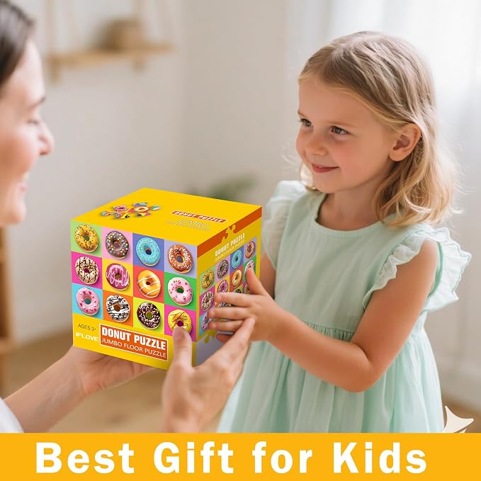 Jumbo Floor Puzzle for Kids,48 Piece Colorful Donut Jigsaw Puzzle Ages 3-8 | Dessert-themed Donut Learning Puzzle,Extra-thick Cardboard,35x24 in Completed,Preschool Gift for Boys and Girls