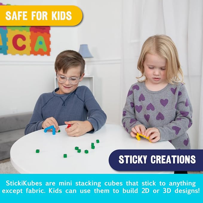 StickiKubes 250-Pack, 4 Colors, Mini Sticky Stacking Cubes, STEM Blocks
