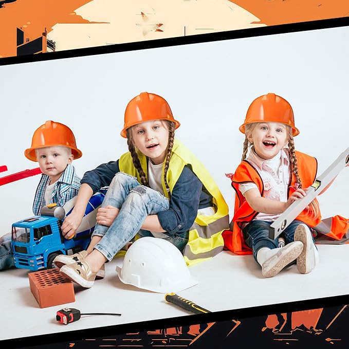 Sumind 48 Packs Construction Party Hats Kids Plastic Worker Helmet Bulk Toy for 3-8 Years Children Dress up Party Supplies(Orange)