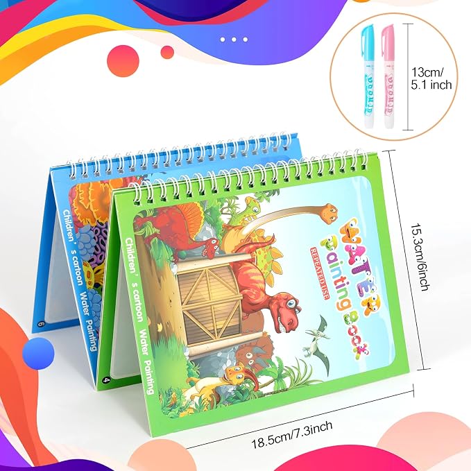 5 Pack Reusable Water Coloring Book for Toddlers, Water Doodle Book Toys, Paint with Water Books,Mess-Free Coloring Book, Portable Educational Doodle Drawing Toy,Educational Learning Kits Gifts