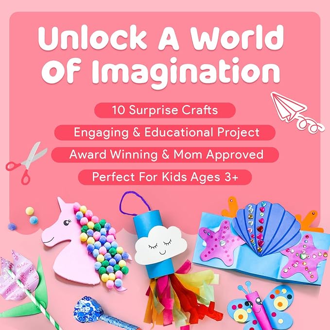 Mumaloo Kids Craft Kit – 10 Unicorn & Mermaid Art Projects | No Mess · All Supplies Included · Ages 3 4 5 6 7 8 · Educational Gift for Girls · Toddler Arts and Crafts