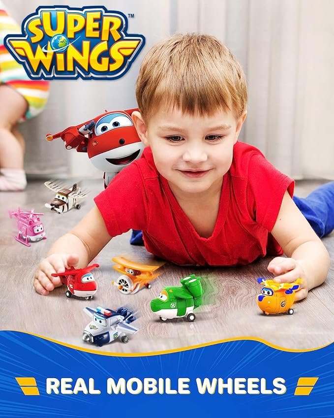 Super Wings Toys, Transformable Toys 2 Inch, Airplane Toy for Kids 3-5 Years Old, 15 Packs Transforming Jet Playset, Real Mobile Wheels, Birthday Party Supplies for Preschool Boys and Girls