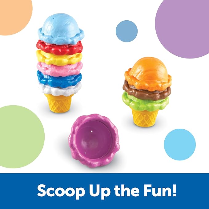 Learning Resources Smart Snacks Rainbow Color Cones - Ice Cream Toy Scoop, Sensory Play Food, Fine Motor for Toddlers, Color Sorting and Stacking , Montessori Kitchen, Preschool Activities