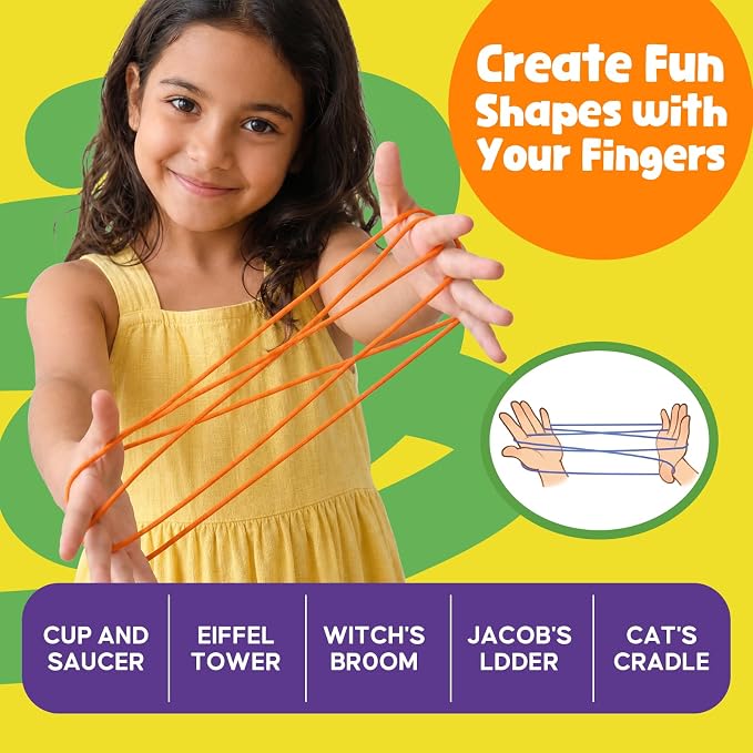Kasfalci Cradle String Game Kit - Teen Girl Gifts, Birthday Gift for 8 9 10 11 12 Year Old Boys Girls - Road Trip & Travel Toys for Kids Ages 6-12 - Classic Cats Finger String Figures