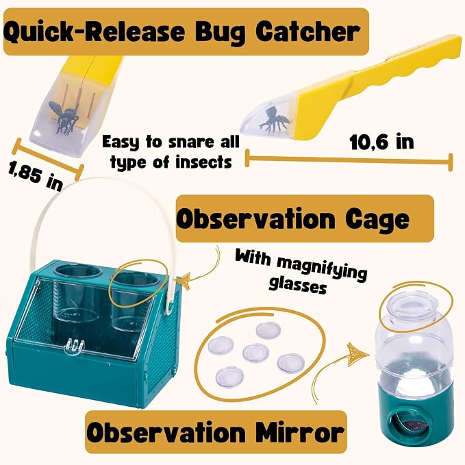 Bug Catcher for Kids – 63 PCS Bug Catching Kit, Kids Bug Catching Kit, Bug Catcher Kit, Insect Catcher for Kids, Insect Cage, Outdoor Toddler Toys for Backyard, Outdoor Toddler Toys