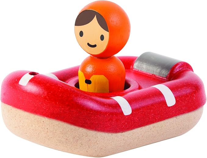 PlanToys® Wooden Coast Guard Boat with Driver, Waterproof Kids Bath Toy | wooden coast guard boat with driver, waterproof bath water play, montessori rescue imaginative play, fine motor, kids toddler