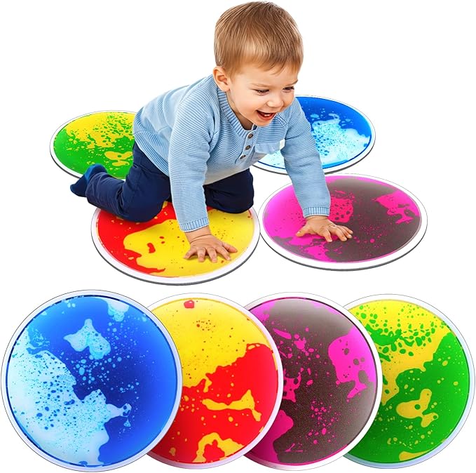 Sensory Floor Tiles for Kids: 4 Pack Sensory Toys for Kids with Autism | Round Liquid Play Mats for Lava Games, Gross Motor Skills- Sensory Room, Daycare Essentials, Preschool Must Have