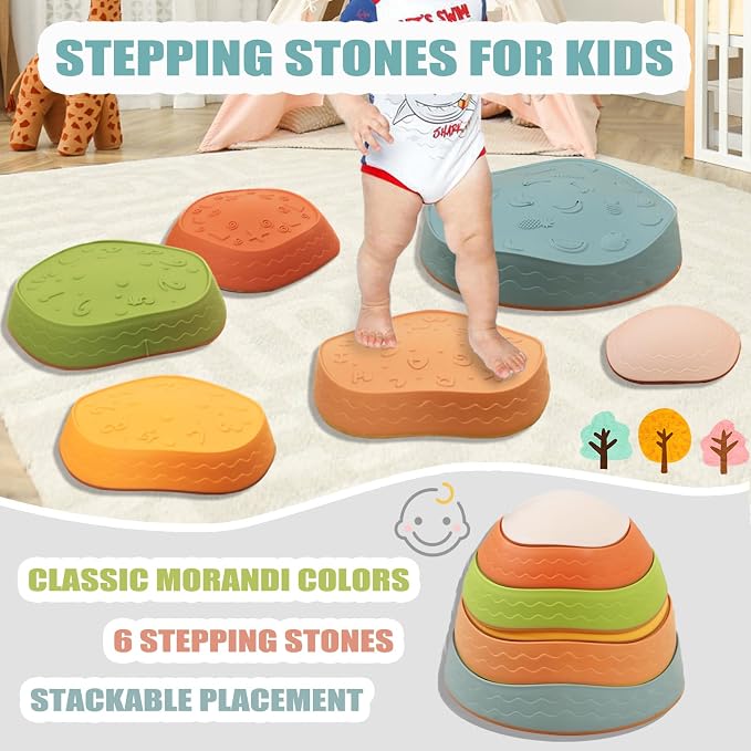 Fanboxk Stepping Stones for Kids,Non-Slip Toddler Sensory Toy | Sensory Balance Stepping Stones for Promoting Toddler Balance Coordination Skills,Up to 220 LBS for Indoors or Outdoors Play