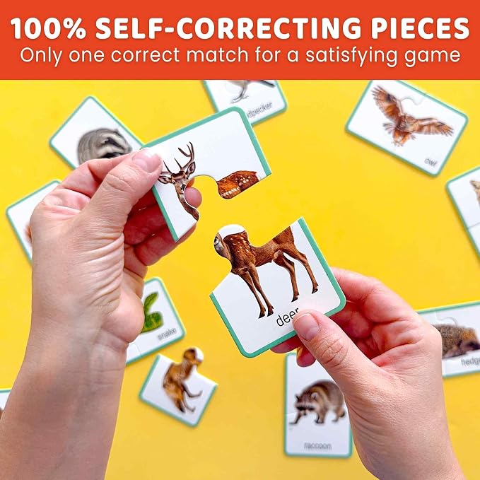 QUOKKA Toddler Puzzles Ages 2-4 – 100% Self-Correcting 16 Realistic Matching Forest Animals – Educational Toddler Puzzles Ages 1-3 with 32 Pcs - Memory Matching Games for 3-5 Years Old Boys and Girls