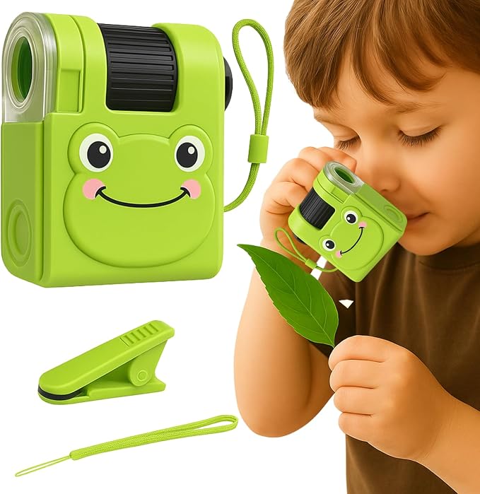 2026 New Kids Pocket Microscope Toy - 60x-80x Handheld Portable Science Kit with LED Light - STEM Educational Gift & Christmas Stocking Stuffer for Boys & Girls Age 3-12 (Green Frog)