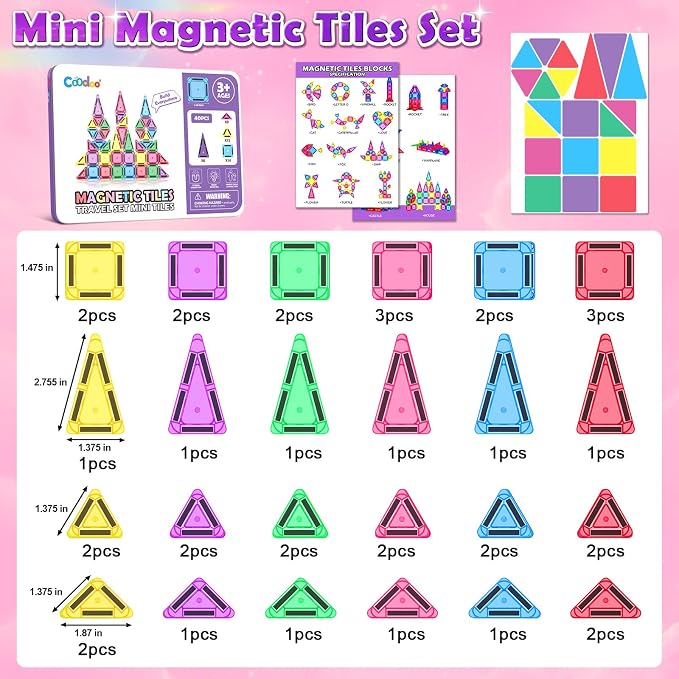 Mini Magnetic Tiles Travel Toys, 40PCS Magnetic Blocks Building Kids Toy | Montessori Preschool Classroom Must Haves, STEM Sensory Outdoor Toys for Toddlers 3+ Year Old Girls Boys, Travel Essential