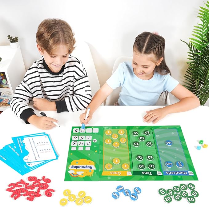 113 PCS Fun Magnetic Regrouping Activities Kit, Place Value - Simply Magic | Place Value Magnets 1st 2nd 3rd 4th Grade, Magnetic Place Value Discs Chips, Magnetic Place Value Chart Mat for Math