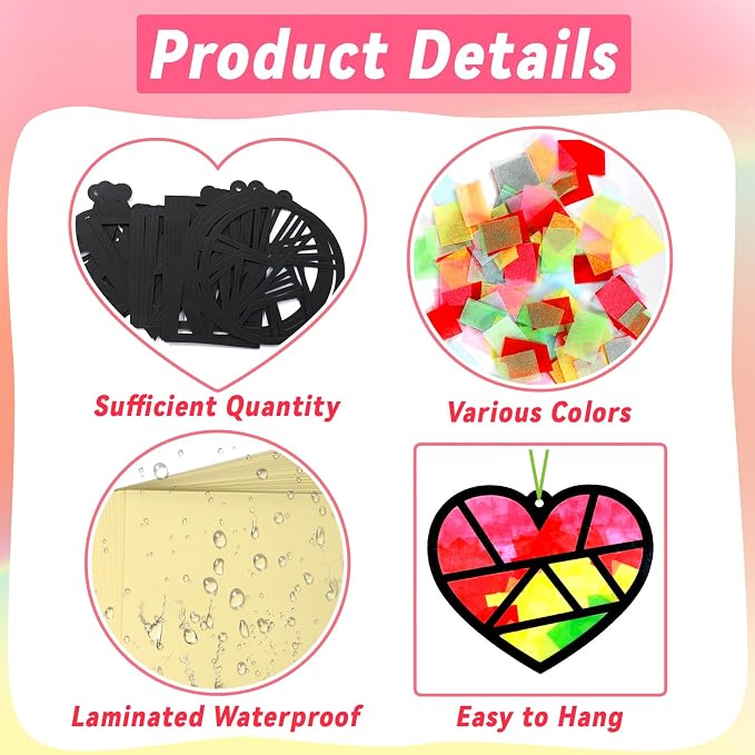 Qyeahkj 36 Set Geometric Shapes Suncatcher Crafts for DIY Star Window Tissue Paper Craft Kit Triangle Heart Hanging Decor for Summer Home Activity Art Project Birthday Party Favor Gift