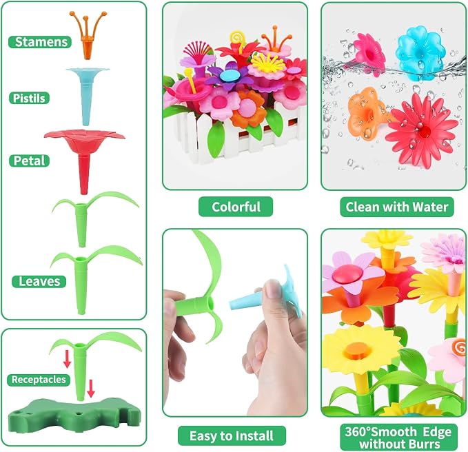 Birthday Toys Gifts for 3 4 5 6 Years Old Boys Girls,Upgrade DIY Flower Garden Building Toy,STEM Educational Kids Toys Preschool Kindergarten Arts and Crafts Toy