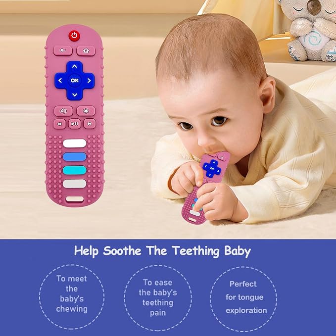 ROBBEAR Baby Teething Toys, Food Grade Silicone Teethers for Babies 3 6 12 18 Months, Fake TV Remote Control Shaped Teether Toys, Infant Chew Toys for Boys and Girls, Freezer BPA Free