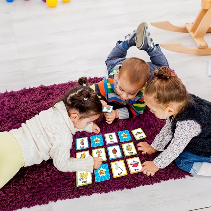 CVC Word Games Kindergarten, Memory Games for Kids Ages 4-8 & Matching Game | for Toddlers 3-5, 60 PCS Phonics Games Flash Cards, Educational Toys Homeschool Bakc to School Supplies for Boys and Girls