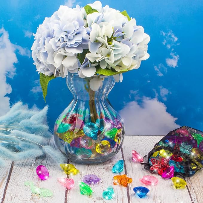 60pcs Diving Gems Pool Toys, Colorful Acrylic Diamond Pirate Treasure | Mermaid Pool Play Set with Mesh Bag, Underwater Gem Diving Toys and Ocean Sensory Bin Filler