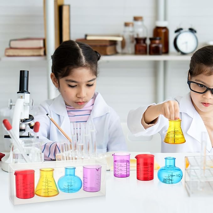 8 Pcs Science Measuring Flask Set for Kids | Graduated Cylinder, 30ml, Colorful, Science Kits for Kids, Ideal for DIY and Lab Experiment, PS Plastic