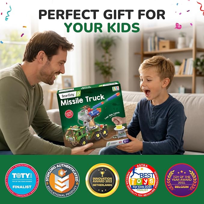 Smartivity DIY Military Vehicle Truck Toy for Kids 8-14 Years | Build Your Own Military Vehicle | Air-Powered Rotating Launcher | Birthday Gift for Boys & Girls 8-14 Years