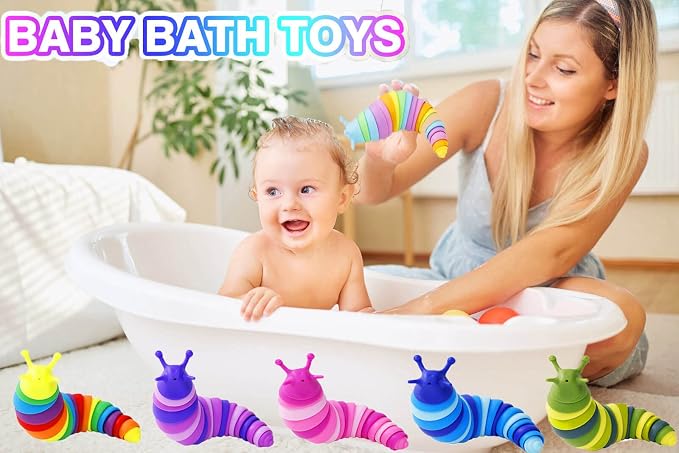 Kabvy 6 Pack Sensory Slug Fidget Toys, Stress Relief Toys for Kids 3+ | Slug caterpillar sensory fidget toys, autism & ADHD anxiety relief, travel play, classroom prizes, party favors, ages 3+