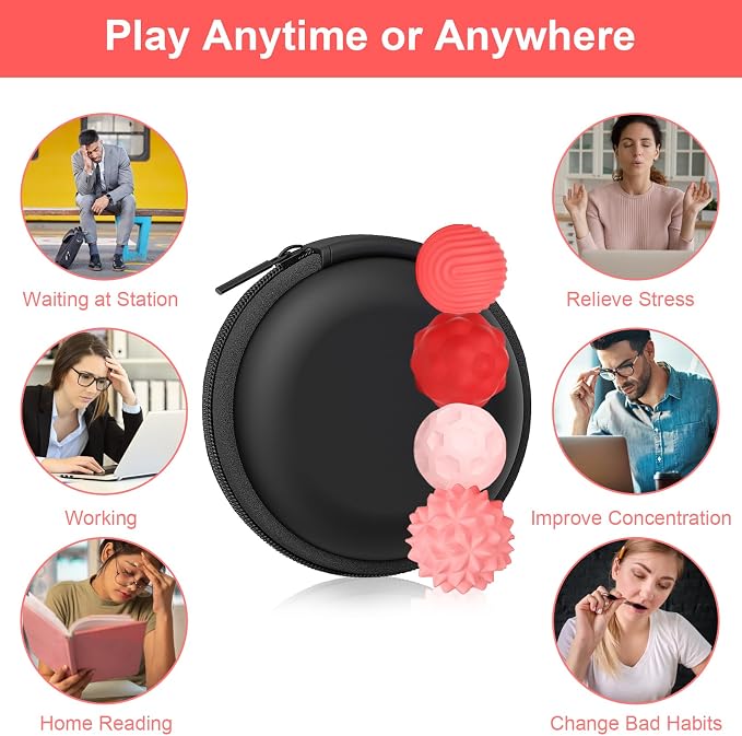 BUSOHA Silicone Magnetic Fidget Balls - 4 Pack Fidget Toys for Adult | Four Unique Textures Sensory Support,Quiet and Silent Stress Relief,Lightweight,Office,Travel,Autism,Anxiety,ADHD