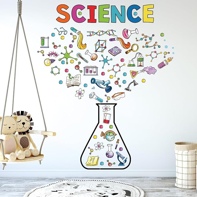 LHIUEM Large Science Wall Decals Colorful Chemistry Laboratory Wall Sticker | Funny Science Banner Wall Decorations,Big Biology Peel And Stick Murals,Chemical Posters for Kids Middle School Classroom Lab