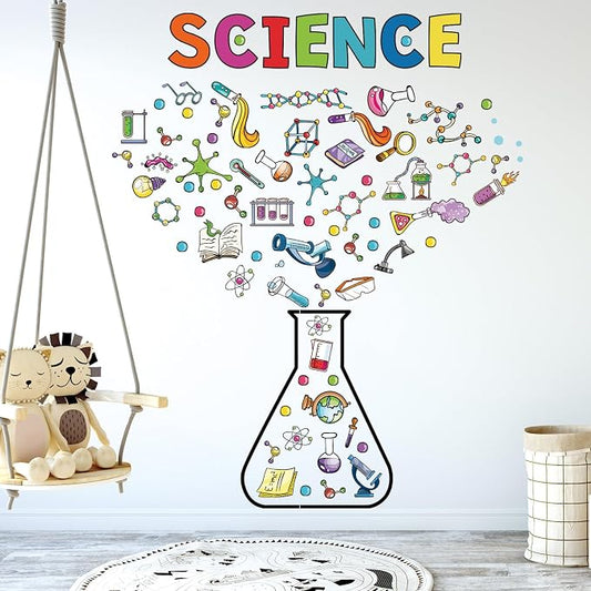 LHIUEM Large Science Wall Decals Colorful Chemistry Laboratory Wall Sticker | Funny Science Banner Wall Decorations,Big Biology Peel And Stick Murals,Chemical Posters for Kids Middle School Classroom Lab