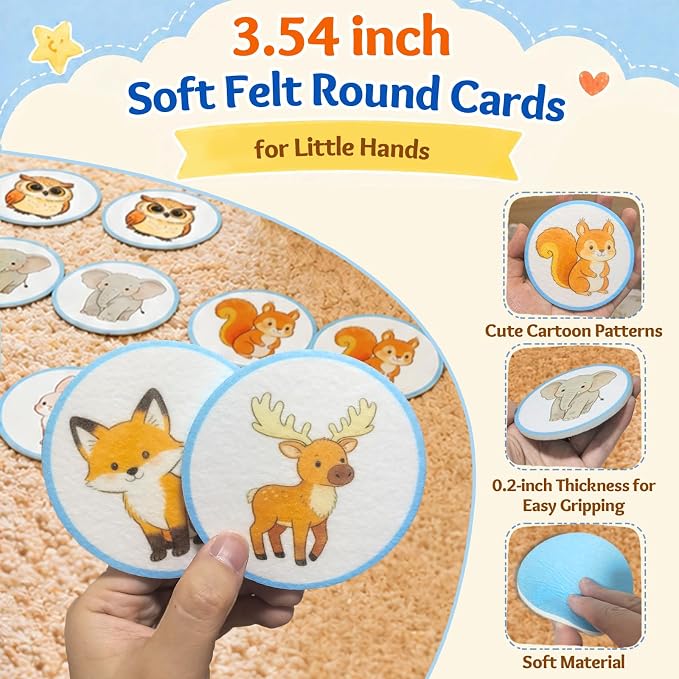 Felt Matching Game for Toddlers, Animal Memory Game | Travel Sensory Memory Flash Cards, Soft Safe Preschool Educational Gift for Boys Girls