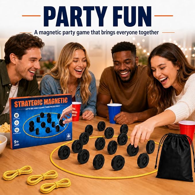 Magnetic Chess Game with 20 Full-Size Stones, Magnet Game with 3 String | Portable family game for kids, teens and adults, perfect for game nights, parties, travel, camping and indoor or outdoor play