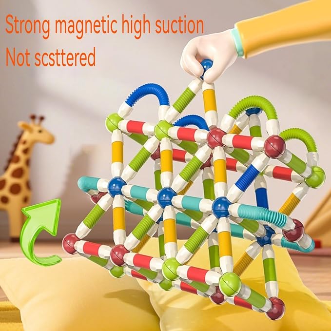 85PCS Extendable Magnetic Toy Montessori Toys for Boys & Girls | Toy Magnetic Building Sets,STEM Education Building Blocks,Pop Tubes & Balls,Sensory Toys,3+ Year Old Toddlers