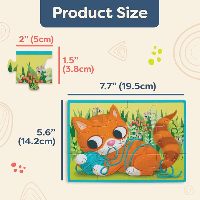 B. toys Wooden Puzzle Set, 4 Animal Puzzles with Wooden Box, Pets | Pack o' Puzzles - Pets includes 4 wooden 12-piece puzzles with cat, dog, bird, and hamster; color-coded backs; 3+ Years