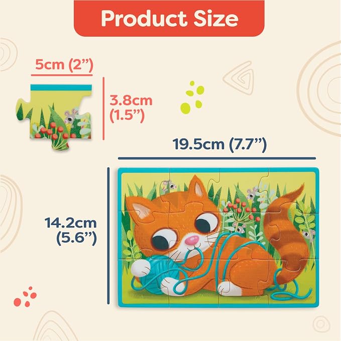 B. toys Wooden Jigsaw Puzzle Set, Pack o' Puzzles 3-Pack Storage, 3 Pack | 12 wooden 12-piece puzzles with pets, dinos and trucks in 3 sturdy storage boxes; color-coded backs for sorting; 3+ Years