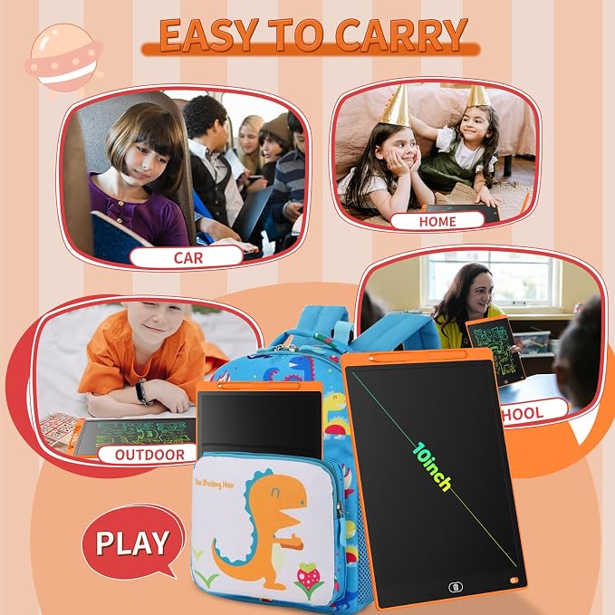 Genialba LCD Writing Board 10 Inches, Colourful Electronic Tablet, Portable Erasable Drawing Board, Graphic Tablet for Children's Games 3 4 5 6 7 Year Old Kid Boys Girls (Orange)