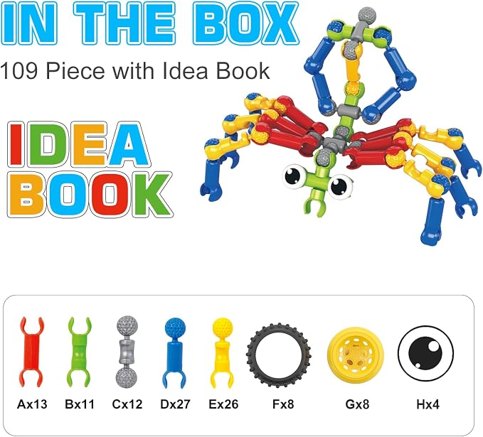 Huaker STEM Building Toys for 3 4 5 6 7 8 Year Old Boys Girls Birthday Gift | 109 Pcs STEM Activity Kit & Toy for Kids Ages 3-8 with Portable Storage Box, Perfect for Preschool, Homeschool, and Classroom