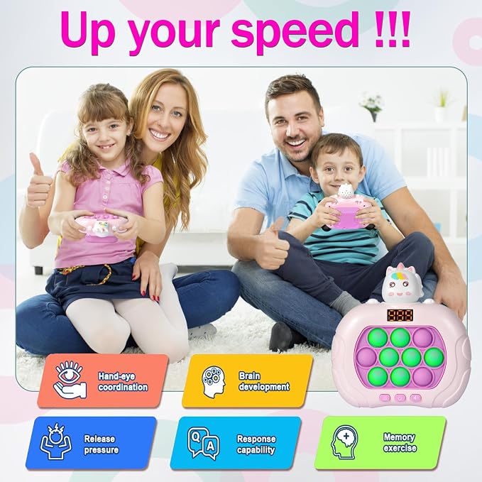 Blackma Fast Push Pop Game - Light Up Fidget Toy for Kids, Handheld Sensory Puzzle Game, Christmas & Birthday Gifts for 3-12 Year Old Boys & Girls (Unicorn)