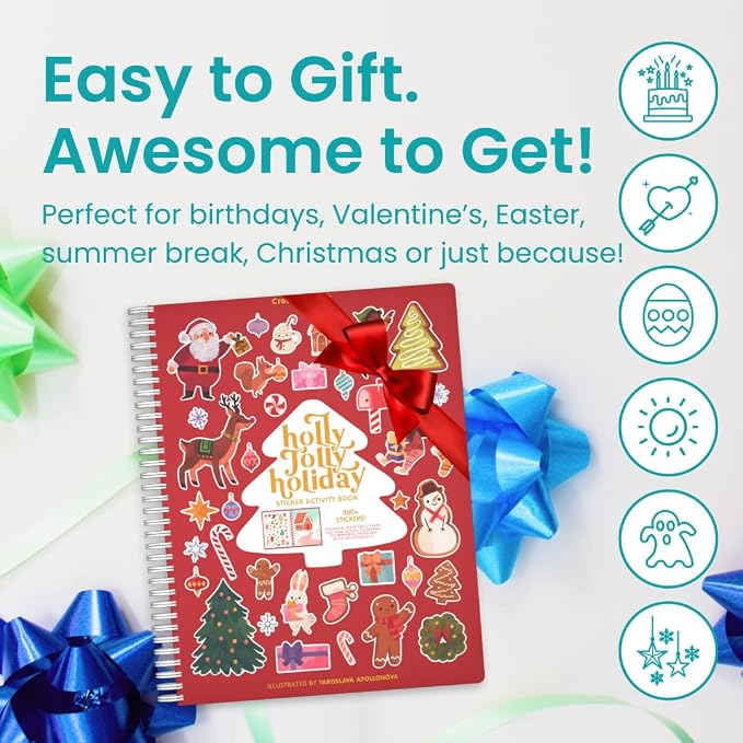 Cupkin Holly Jolly Coloring & Sticker Activity Book | 300+ Stickers | Spiral-bound kids craft format with 8 scenes, 8 art pages, side-by-side viewing, and an easy-peel design for ages 2–8