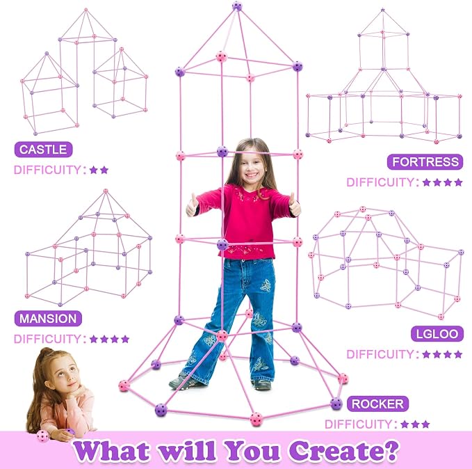 Kids Fort Building Kit 120 Pieces Construction STEM Toys for 5 6 7 8 9 10 11 12 Years Old Boys and Girls Ultimate Forts Builder Gift Build DIY Educational Learning Toy for Indoor Outdoor